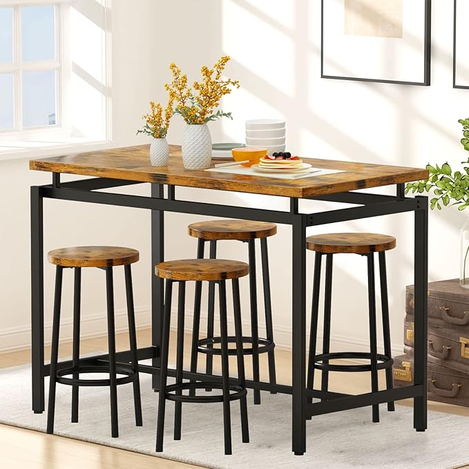 DKLGG Dinner Table Set for 4, Modern Kitchen Table and Chairs for 4 Wooden Top and Adjustable Metal Legs, Small Dining Room Table Set 5 Pieces Compact Design for Small Space - LeafyLoom