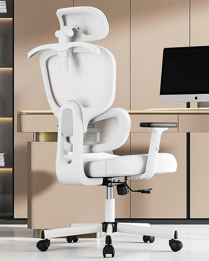 Office Chair, Ergonomic Desk Chair, High Back Desk Chair, Big and Tall Reclining Comfy Home Office Chair with Lumbar Support Breathable Mesh Computer Chair Adjustable Armrests - LeafyLoom