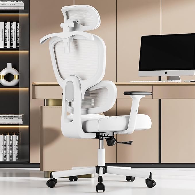 Office Chair, Ergonomic Desk Chair, High Back Desk Chair, Big and Tall Reclining Comfy Home Office Chair with Lumbar Support Breathable Mesh Computer Chair Adjustable Armrests - LeafyLoom