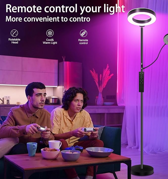 Floor Lamp for Living Room with 3 Color Temperatures,Super Bright Dimmable LED Lamps, Standing Lamp Tall with Remote Push Button, Adjustable Gooseneck Reading Lamp for Bedroom Office - LeafyLoom