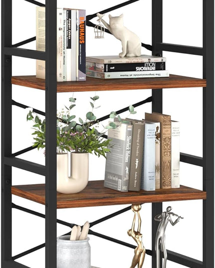 Yoobure 4 Tier Bookshelf - Small Book Shelf Industrial Bookcase, Narrow Book Case Book Storage Organizer for CD/Movie/Book, Bookshelves for Bedroom Office Living Room Berry Brown - LeafyLoom