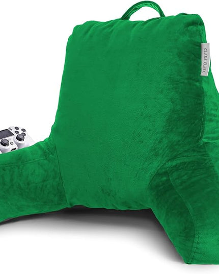 Clara Clark Reading Pillow, Standard Back Pillow for Sitting Up in Bed, Memory Foam Back Support Pillow, Reading Pillows for Sitting in Bed, Green Sit Up Pillow for Bed Chair Arm Pillow with Pockets - LeafyLoom