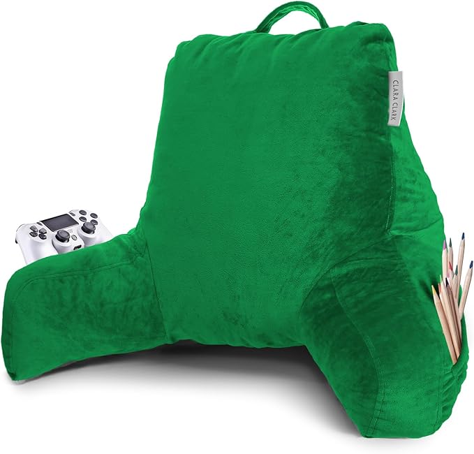Clara Clark Reading Pillow with Portable Lap Desk for laptop Set, Back Pillow for Sitting Up in Bed, Memory Foam Back Support Pillow, Bed Rest Pillow with Foldable Laptop Desk, Standard - Green - LeafyLoom