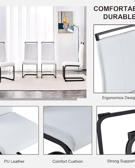 Modern Dining Chairs Set of 6,High Back Kitchen Chairs,Side Room Chair with Black Powder Coating Metal Legs,Easy to Clean Upholstered Dining Chairs,Ideal for Living Room(White Chairs) - LeafyLoom