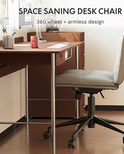FLEXISPOT Armless Cross Legged Office Chairs Comfy Wide Seat Criss Cross Chair Height Adjustable Reading Chairs with Wheels for Living Room Bedroom Study (Gray) - LeafyLoom