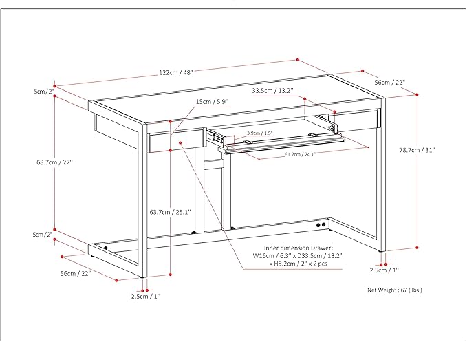 SIMPLIHOME Erina SOLID WOOD and Metal Modern Industrial 48 inch Wide Home Office Desk, Writing Table, Workstation, Study Table Furniture in Rustic Natural Aged Brown with 2 Drawers - LeafyLoom