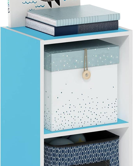 Furinno Luder Bookcase / Book / Storage, 2-Tier Cube, Light Blue/White - LeafyLoom
