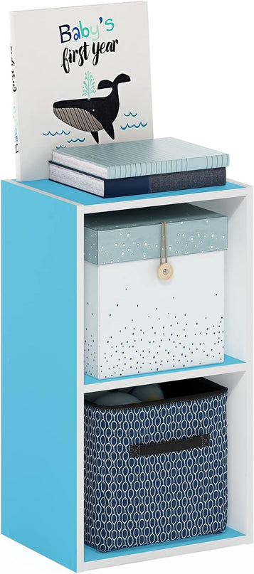 Furinno Luder Bookcase / Book / Storage, 2-Tier Cube, Light Blue/White - LeafyLoom