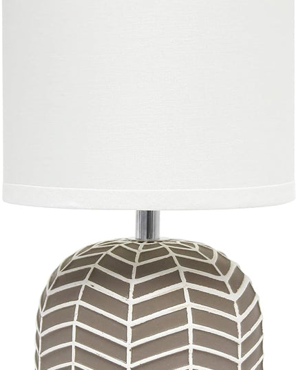 Simple Designs LT1137-TAU 10.43" Petite Contemporary Webbed Waves Base Bedside Table Desk Lamp w White Fabric Drum Shade for Home Decor, Bedroom, Living Room, Entryway, Office, Taupe - LeafyLoom