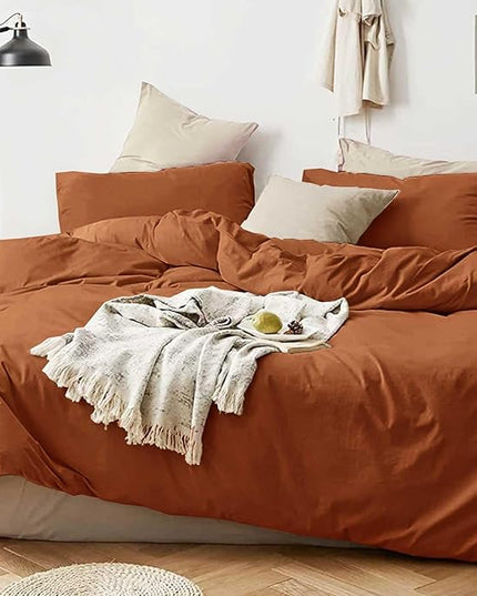 Full Size Burnt Orange Comforter Set - 3 Piece Aesthetic Modern Terracotta Bedding Set - All Season Soft & Lightweight Microfiber Down Alternative Comforter Bed Set with 2 Pillow Shams for Women Men - LeafyLoom
