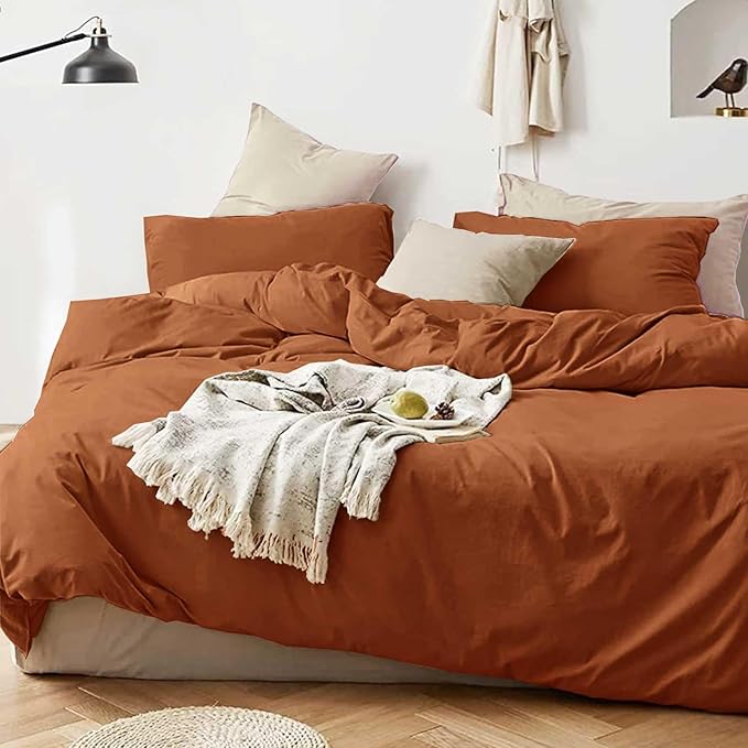 Full Size Burnt Orange Comforter Set - 3 Piece Aesthetic Modern Terracotta Bedding Set - All Season Soft & Lightweight Microfiber Down Alternative Comforter Bed Set with 2 Pillow Shams for Women Men - LeafyLoom