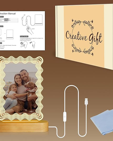 Attivolife Light up Wavy Photo Frame, 4x6 Inches Picture Frame Cute Night Light for Bedroom Aesthetic, Unique Birthday Christmas Gifts for Girl Lover Friends - LeafyLoom