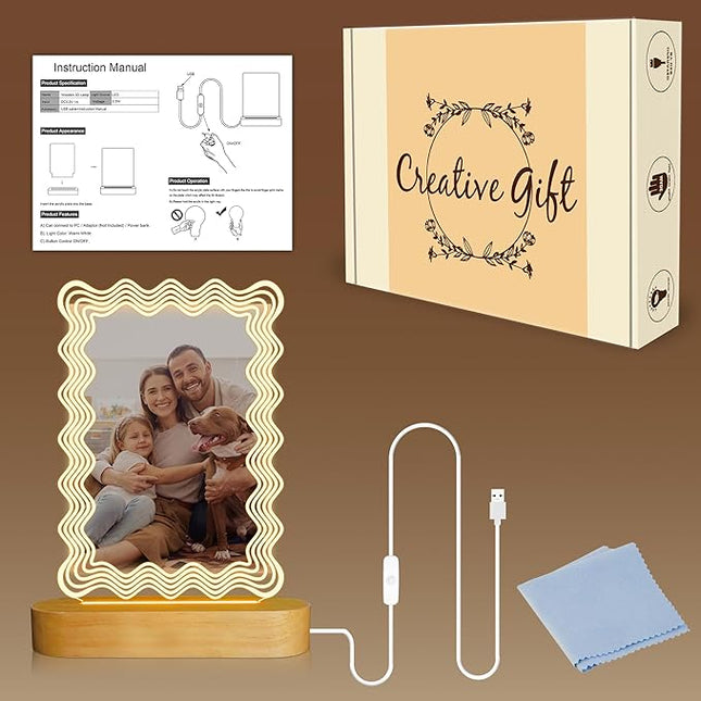 Attivolife Light up Wavy Photo Frame, 4x6 Inches Picture Frame Cute Night Light for Bedroom Aesthetic, Unique Birthday Christmas Gifts for Girl Lover Friends - LeafyLoom