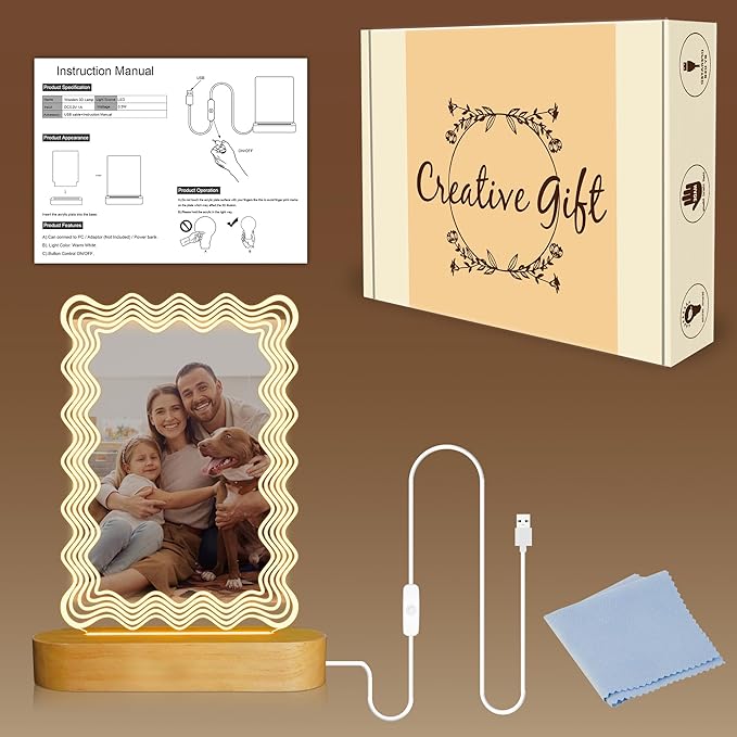 Attivolife Light up Wavy Photo Frame, 4x6 Inches Picture Frame Cute Night Light for Bedroom Aesthetic, Unique Birthday Christmas Gifts for Girl Lover Friends - LeafyLoom