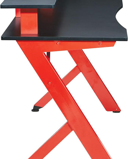 OSP Home Furnishings Area51 Battlestation Gaming Desk with Bluetooth RGB LED Lights, Red - LeafyLoom