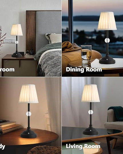 Modern Cordless Table Lamps,5000mAh Rechargeable Battery Operated lamp,Portable Fabric Shade Table Lamps,Black Desk Lamp LED 3000K with Dimming Touch Control for Restaurant/Bars/Bedroom/Living Room - LeafyLoom
