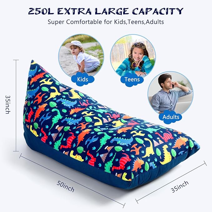 2 Pcs Stuffed Animal Storage Bean Bag Chair Stuffed Animal Bean Bag Storage Large Beanbag Covers Stuff Animal Organizer Bean Bag Couch for Kids Adults Plush Toys Pillows, Cover Only (Dinosaur) - LeafyLoom