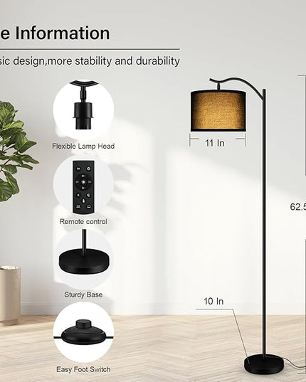 BoostArea Floor Lamp for Living Room,Arc Floor Lamp with Remote Control,Stepless Dimmable Brightness & Colors Temperature 2700k-6500k,Modern Standing Lamp for Bedroom Study Room Office,Black - LeafyLoom