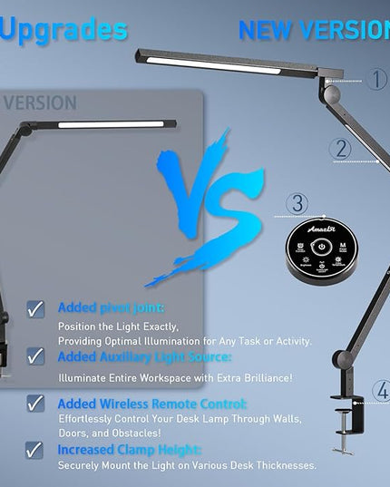 Desk Lamp with Clamp, Eye-Care Swing Arm Desk Lamp, Stepless Dimming & Adjustable Color Temperature Modern Architect Lamp with Memory & Timing Function for Study, Work, Home, Office, 12W - LeafyLoom