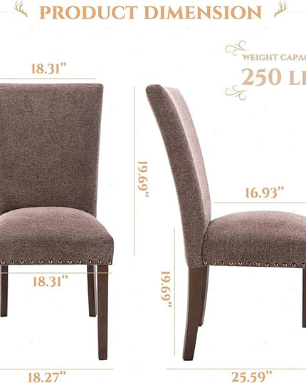 Parsons Dining Chairs Set of 4, Upholstered Nailhead Dining Room Kitchen Side Chair with Thick Cushions and Wood Legs, Brown - LeafyLoom