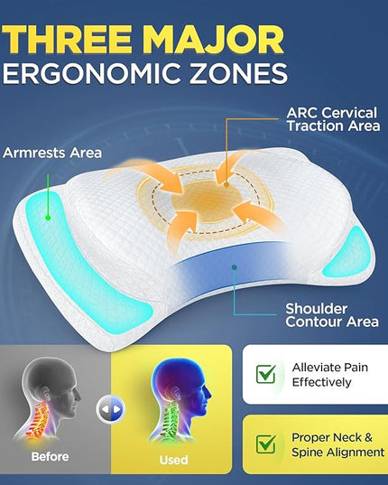 Ultra Comfort Cervical Neck Pillow for Pain Relief, Adjustable Side Sleeping Pillow Fit Shoulder Perfectly, Ergonomic Contour Memory Foam Pillow with Armrest Area, Bed Pillow for Back Stomach Sleeping - LeafyLoom