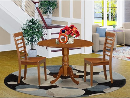 East West Furniture DLML3-SBR-W 3 Piece Kitchen Set for Small Spaces Contains a Round Table with Dropleaf and 2 Dining Room Chairs, 42x42 Inch - LeafyLoom