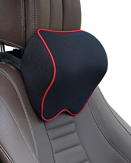 2 Pack Car Neck Pillow, Softness Car Headrest Pillow for Driving with Adjustable Strap, 100% Memory Foam and Breathable Removable Cover, Comfortable Ergonomic Design (Red Side Rope) - LeafyLoom