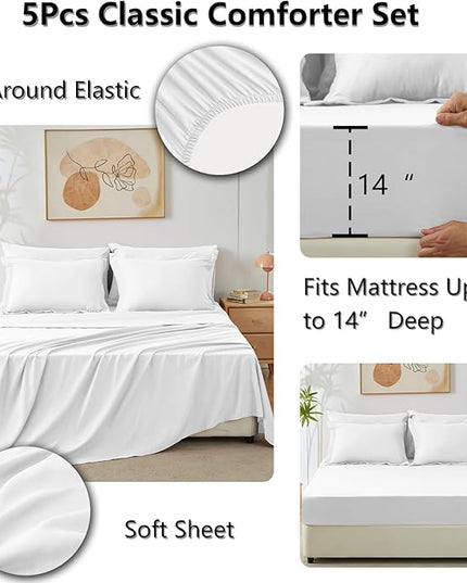 CozyLux Twin Bed in a Bag Comforter Sets with Comforter and Sheets 5-Pieces for Girls and Boys White All Season Bedding Sets with Comforter, Pillow Sham, Flat Sheet, Fitted Sheet and Pillowcase - LeafyLoom