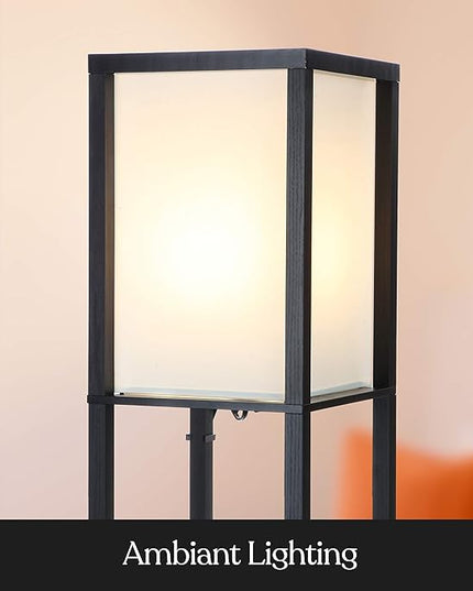 Brightech Maxwell – Modern Shelf Floor Lamp with USB Ports, Wireless Charging & Outlet – Versatile Corner Display and Lamp with Shelves, Storage Solution for Living Room, Office, Bedroom – Black - LeafyLoom