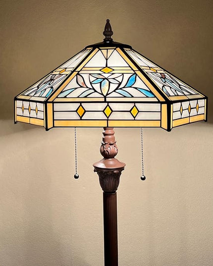 Capulina Tiffany Floor Lamp 2-Light 16X16X63 Inches Mission Hexagon Style Stained Glass Standing Reading Light for Living Room Bedroom Home Office - LeafyLoom