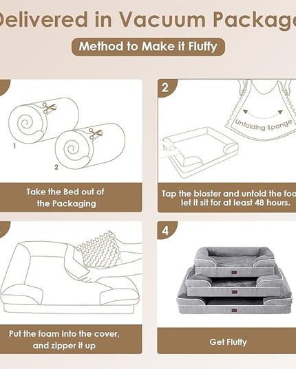 EHEYCIGA Orthopedic XL Dog Beds, Waterproof Memory Foam Dog Bed for Extra Large Dogs, Non-Slip Bottom and Egg-Crate Foam Big Dog Couch Bed with Washable Removable Cover, Grey EHEYCIGA