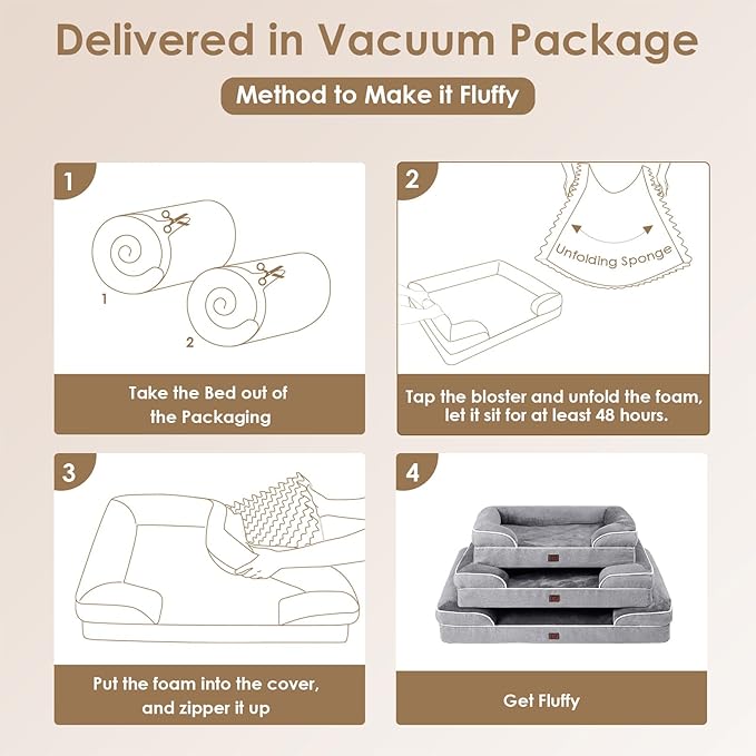 EHEYCIGA Orthopedic XL Dog Beds, Waterproof Memory Foam Dog Bed for Extra Large Dogs, Non-Slip Bottom and Egg-Crate Foam Big Dog Couch Bed with Washable Removable Cover, Grey EHEYCIGA