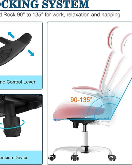 Mimoglad Office Chair, High Back Ergonomic Desk Chair with Adjustable Lumbar Support and Headrest, Swivel Task Chair with flip-up Armrests for Guitar Playing, 5 Years Warranty - LeafyLoom