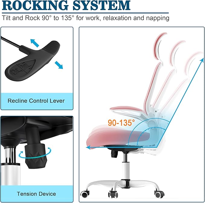 Mimoglad Office Chair, High Back Ergonomic Desk Chair with Adjustable Lumbar Support and Headrest, Swivel Task Chair with flip-up Armrests for Guitar Playing, 5 Years Warranty - LeafyLoom