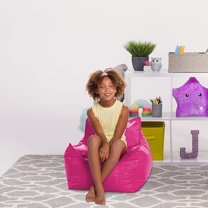 Posh Creations Bean Bag Chair Structured Comfy Seat Use for Gaming, Reading and Watching TV, Newport, Pink - LeafyLoom