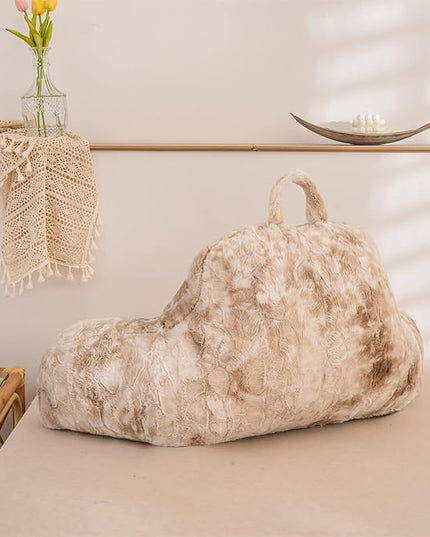 A Nice Night Faux Fur Reading Pillow Bed Wedge Large Adult Children Backrest with Arms Back Support for Sitting Up in Bed/Couch for Bedrest, Tie dyed Khaki - LeafyLoom