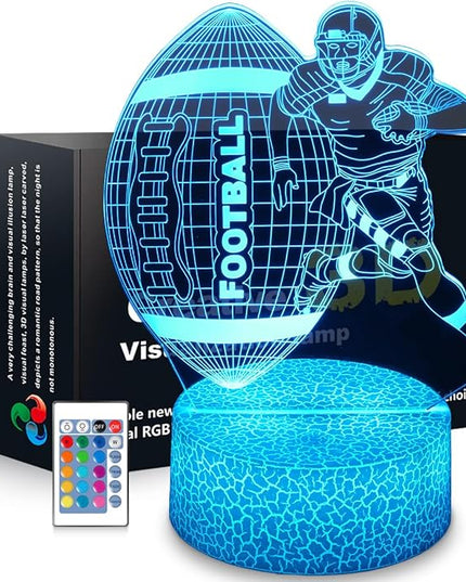 Football Night Light,Football Gifts for Boy, 3D Football Lamp,Kids Bedside Lamp,16 Color Change Decor Lamp with Remote & Smart Touch, Gifts for Christmas Birthday Boys Men Girls - LeafyLoom