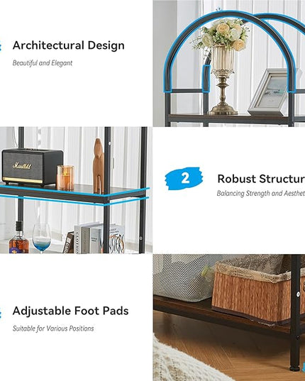 BRIAN & DANY Bookshelf, 4 Tier Tall Black Bookcase Metal Book Shelf, Larger Compartments Arched Display Shelves Open Storage Rack Shelving for Home Office, Bedroom, Living Room, Study, Antique - LeafyLoom
