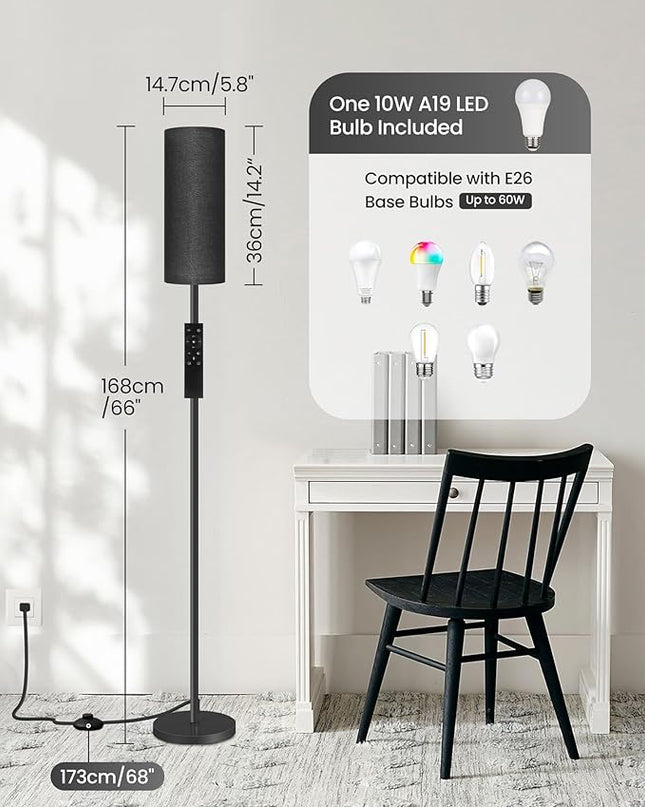Dimmable Floor Lamp for Living Room, Corner Floor Lamp with Remote, 66'' Standing Tall Lamp, Linen Lampshade, 10W 800LM LED Bulb for Bedroom Study, FCC Listed Black B06LD05 - LeafyLoom