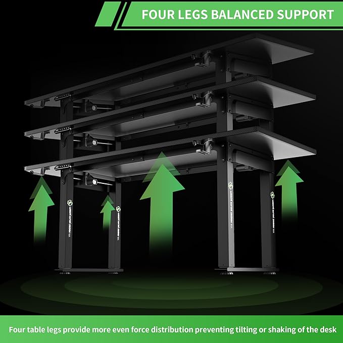 X-Win Electric Height Adjustable Standing Desk, 71" x 31.5" Inch 4-Leg Ergonomic Sit to Stand Desk for Home Office, Powerful Dual Motor Work Desk, Carbon Fiber Textured Black - LeafyLoom