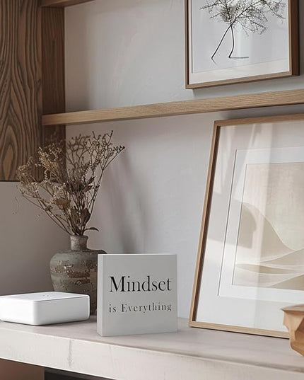 Office Desk Decor Office Decorations for Work Motivational Desk Decor Mindset Is Everything Wooden Signs Office Cubicle Decor Office Table Decor Inspirational Desk Decor Motivational Quotes (5x5inch) - LeafyLoom