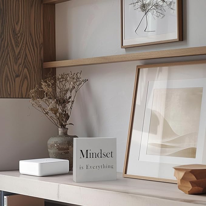Office Desk Decor Office Decorations for Work Motivational Desk Decor Mindset Is Everything Wooden Signs Office Cubicle Decor Office Table Decor Inspirational Desk Decor Motivational Quotes (5x5inch) - LeafyLoom