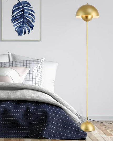 Modern Floor Lamp for Bedroom, 63'' Industrial Corner Floor Lamp for Living Room, Metal Arched Shade Tall Standing Lamp for Office, Reflecting Light Reading Floor Lamp, Gold - LeafyLoom