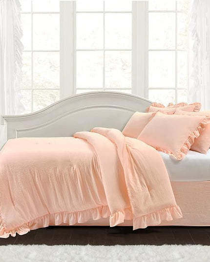 Lush Decor Reyna Ruffle Daybed Set - 6 Piece Cozy Ruffled Bedding Set - Timeless Elegance and Comfort - 68" W x 92" L, Blush - LeafyLoom