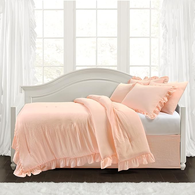 Lush Decor Reyna Ruffle Daybed Set - 6 Piece Cozy Ruffled Bedding Set - Timeless Elegance and Comfort - 68" W x 92" L, Blush - LeafyLoom