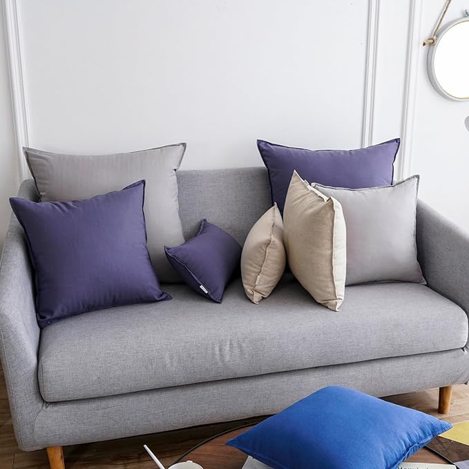 Jeanerlor Set of 2 Decorative Cotton Linen Couch 26"x26" Throw Pillow Case for Sofa Durable Classy, Comfortable Cushion Cover for Party/Wedding(65 x 65cm) Light Linen - LeafyLoom