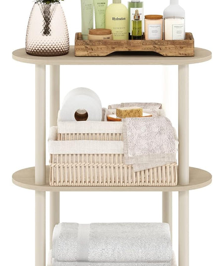 Furinno Turn-N-Tube No Tools 3-Tier Modern Oval Side Display Rack, Bauhaus Oak/Beige - LeafyLoom