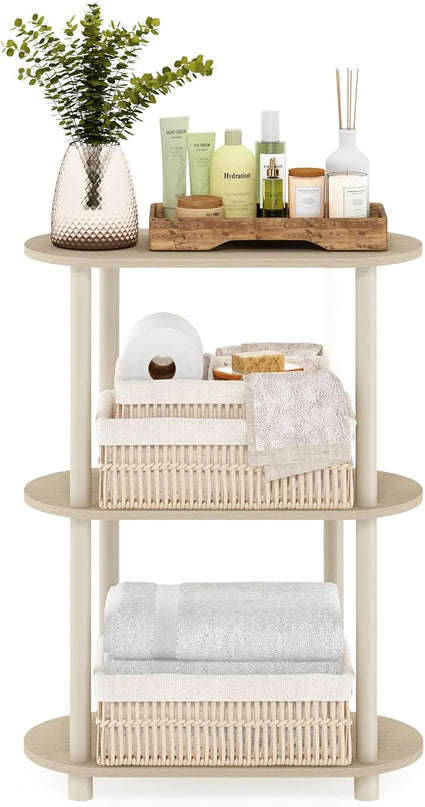 Furinno Turn-N-Tube No Tools 3-Tier Modern Oval Side Display Rack, Bauhaus Oak/Beige - LeafyLoom