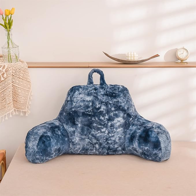 A Nice Night Faux Fur Reading Pillow Bed Wedge Large Adult Children Backrest with Arms Back Support for Sitting Up in Bed/Couch for Bedrest,Tie dyed Navy - LeafyLoom