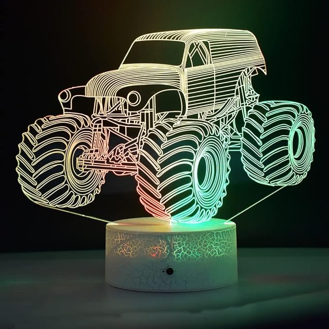 3D LED Lamp for Kids Room Night Lights for Kids Monster Trucks for Boys, with Smart Touch 7 Colors Changing Dimmable Monster Truck Light, for 1 2 3 4 5 6 7 8 Year Old Boy/Girl Birthday Xmas Gifts - LeafyLoom